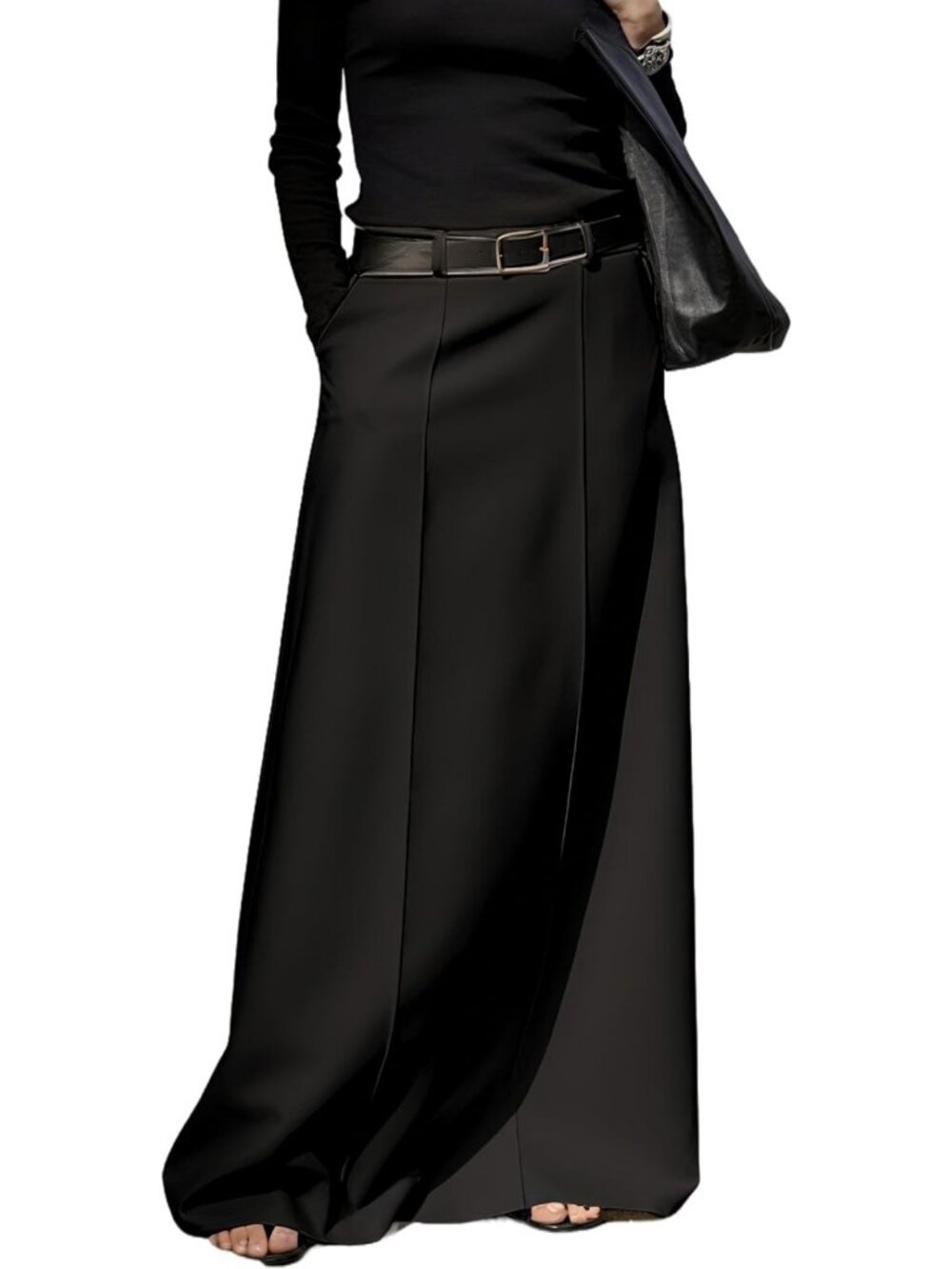 Elegant High Waist Long Maxi Skirt with Pockets | Casual Floor-Length Style
